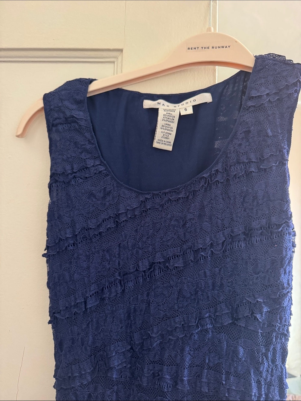 Max Studio Navy Ruffle Lace Sleeveless Shell